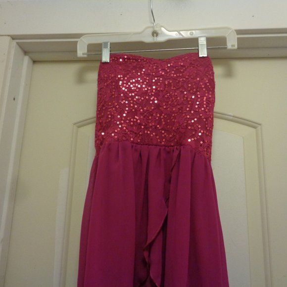 CLUBWEAR LIGHT BURGANDY BLING STRAPLESS HIGH LOW DRESS 2 /4 - Picture 7 of 8